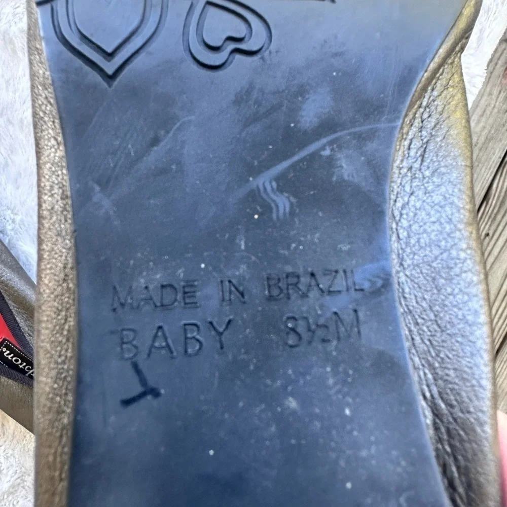 Brighton Baby Black and Silver metallic leather Flats with Red Insole
